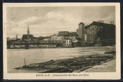 AK Steyr /O.-Ö., Zusammenfluss der Enns und Steyr