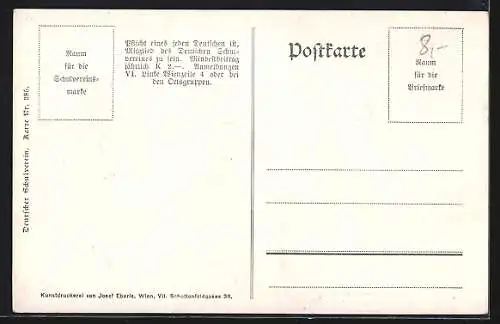 Künstler-AK Tulln, Ortspartie am Flussufer, Deutscher Schulverein