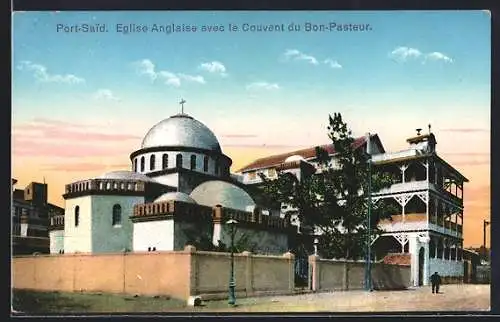 AK Port-Said, Eglise Anglaise avec le Couvent du Bon-Pasteur