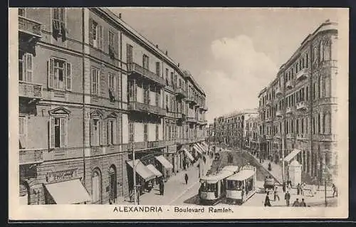 AK Alexandria, Boulevard Ramleh, Strassenbahn
