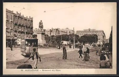 AK Alexandria / Alexandrie, Mohamed Aly Place, Strassenbahn