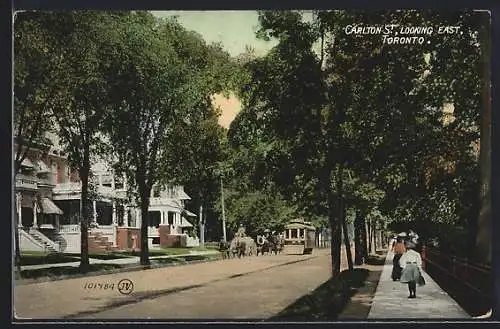 AK Toronto, Carlton St. looking East, Strassenbahn