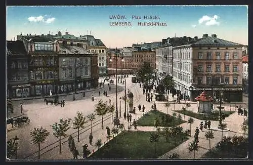 AK Lwöw / Lemberg, Geschäfte am Halicki-Platz