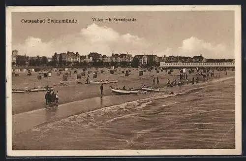 AK Swinemünde, Strandpartie mit Villen und Strandkörben