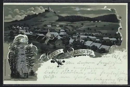Lithographie Dagsburg, Panorama und Aussichtsturm