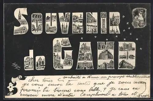 AK Gand, Souvenir de Gand, Vues partielles