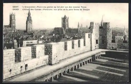 AK Gand, Chateau des Comtes: Panorama, vue prise de la plate forme du Donjon