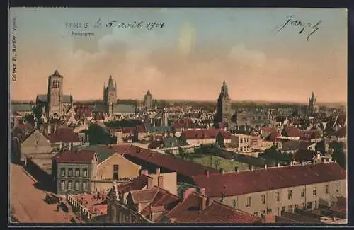 AK Ypres, Panorama mit Strasse aus der Vogelschau