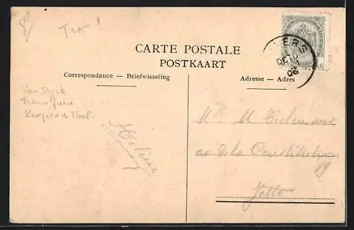 AK Anvers, Place de la Commune, vue à vol d`oiseau, Strassenbahn