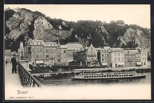 AK Dinant, Uferpartie mit Brücke