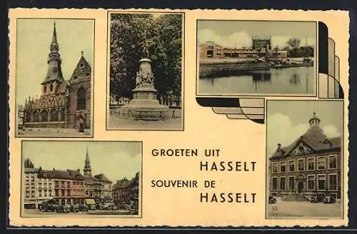 AK Hasselt, Kirche, Rathaus, Denkmal