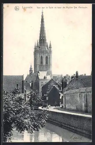 AK Louvain, Vue sur la Dyle et tour de l`église Ste Gertrude