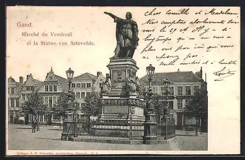 AK Gand, Marché du Vendredi et la Statue van Artevelde