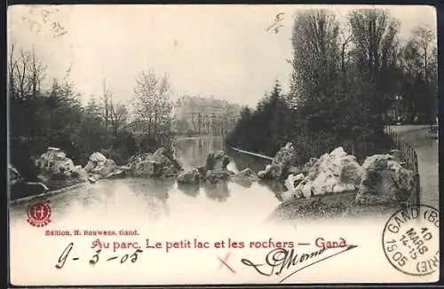 AK Gand, Au parc, Le petit lac et les rochers