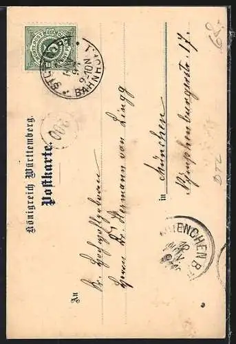 Vorläufer-Lithographie Stuttgart, 1893, Café-Restaurant & Conditorei Th. Bechtel in der Schlossstrasse 14