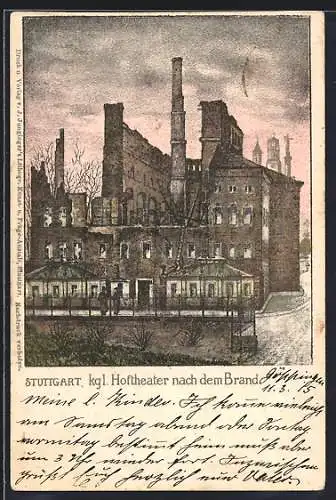 AK Stuttgart, Kgl. Hoftheater nach dem Brand