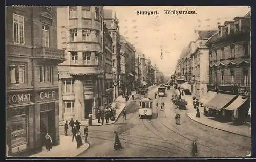 AK Stuttgart, Königstrasse mit Strassenbahnen aus der Vogelschau