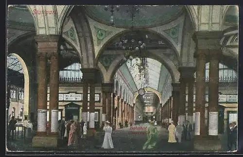 AK Stuttgart, Eingangshalle mit Leuten, Bahnhof