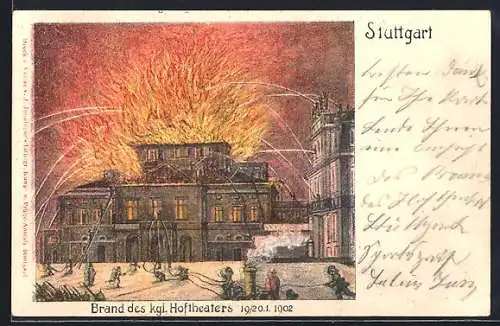 AK Stuttgart, Brand des kgl. Hoftheaters 1902