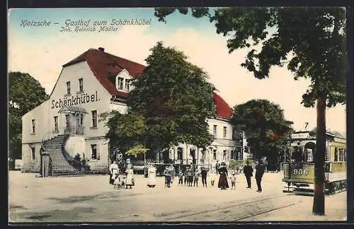 AK Dresden-Klotzsche, Gasthof zum Schänkhübel, Inh. Heinrich Mädler, Strassenbahn