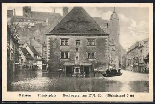AK Meissen / Elbe, Theaterplatz, Hochwasser am 17.01.1920