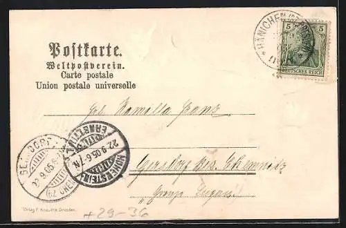 Passepartout-Lithographie Dresden, Elbe-Partie im Muschel-Passepartout