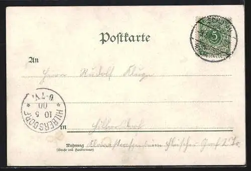Lithographie Chemnitz-Schönau, Wintergarten, Grosser Ballsaal, Krystall-Palast und Tropfsteingrottensaal