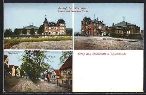 AK Mobschatz b. Cossebaude, Gasthof von Otto Döhnert, Strassenpartie am Dorfplatz