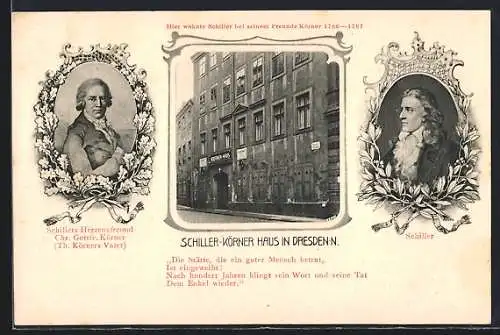 AK Dresden-Neustadt, Schiller-Körner Haus in der Körnerstrasse 7