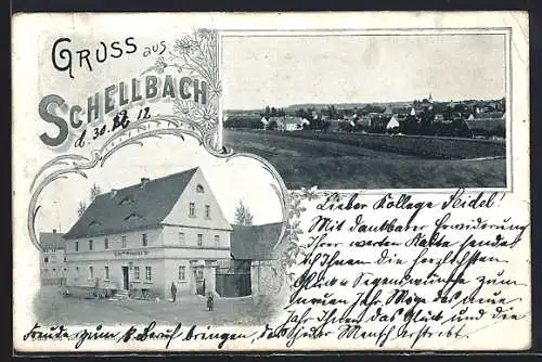 AK Schellbach, Gasthaus und Blick über den Ort