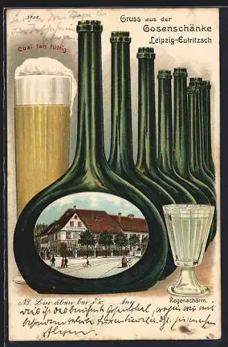 Passepartout-Lithographie Leipzig-Eutritzsch, Gasthaus Gosenschänke in einer Gose