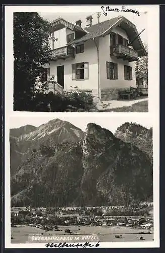 AK Oberammergau, Hotel-Pension in der Welfengasse 6, Ortsansicht mit Kofel