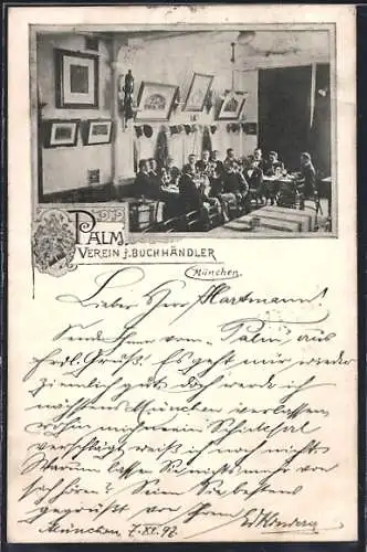 AK München, Palm, Verein j. Buchhändler, Vereinsmitglieder im Restaurant
