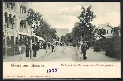 AK Ahlbeck / Ostseebad, Blick nach der Seestrasse vom Strande gesehen