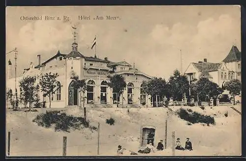 AK Binz a. Rg., Hotel Am Meer mit Strand