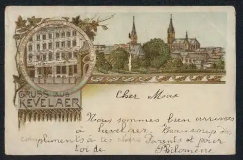 Lithographie Kevelaer, Gasthaus zu den goldenen und silbernen Schlüsseln, Inh. Arnold Gruyters