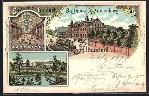 Lithographie Altendorf b. Chemnitz, Seiferts Concert- und Ballhaus Wiesenburg
