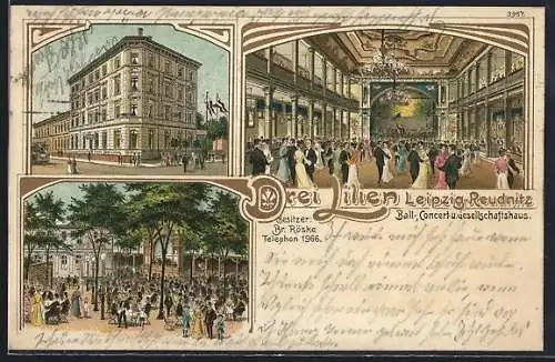 AK Leipzig-Reudnitz, Restaurant Drei Lilien, Bes. Br. Röske