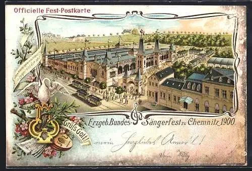 Lithographie Chemnitz, Erzgeb. Bundes-Sängerfest 1900