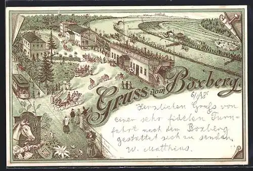 Lithographie Gotha, Frühe Karte Gasthaus Boxberg aus der Vogelschau