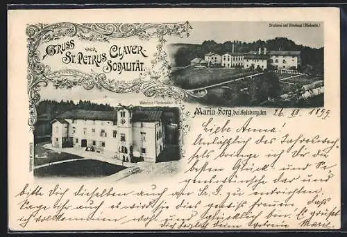 AK Bergheim bei Salzburg, Maria Sorg, St. Petrus Claver-Sodalität, Druckerei und Wohnhaus