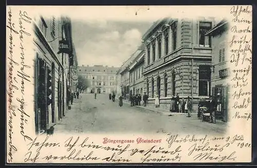 AK Gleisdorf, Bürgergasse mit Geschäften