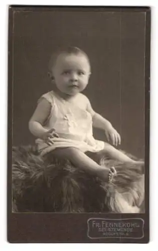 Fotografie Fr. Fennekohl, Geestemünde, Adolphstr. 8, Kleinkind auf Fell sitzend