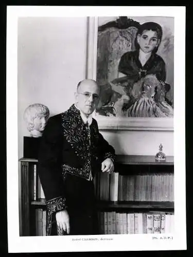 Fotografie Portrait Schriftsteller Andre Chamson, Kurzbiographie Rückseitig