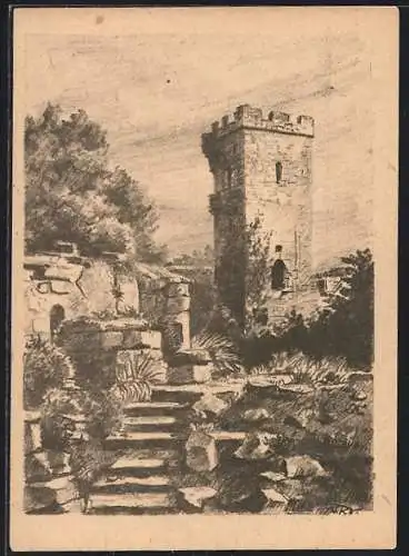 Künstler-AK Kapellendorf, Verliesturm in der Wasserburg