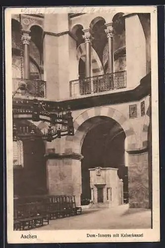 AK Aachen, Dom-Inneres mit Kaiserkanzel