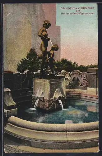 AK Düsseldorf, Zierbrunnen am Hohenzollern-Gymnasium
