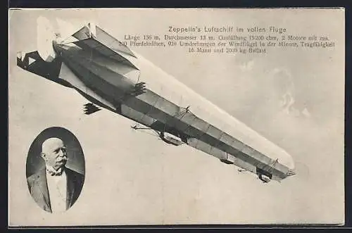 AK Zeppelin`s Luftschiff im vollen Fluge