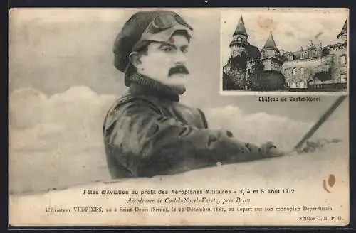 AK Castel-Novel, Fétes d'Aviation au profit des Aéroplanes Militaires 1912, Chateau de Castel-Novel, Flugzeug