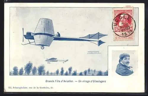 AK Un virage d`Olieslagers, Flugzeug